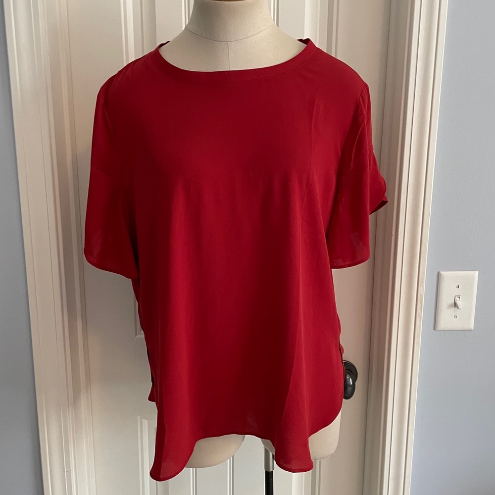LOFT Large Red Short Sleeve Blouse Top NEW